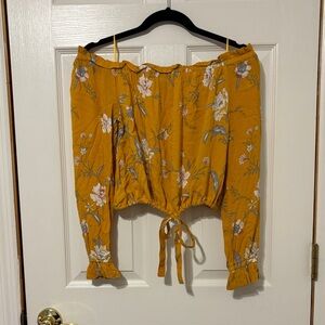Kendall & Kylie Mustard Floral Off-Shoulder Blouse